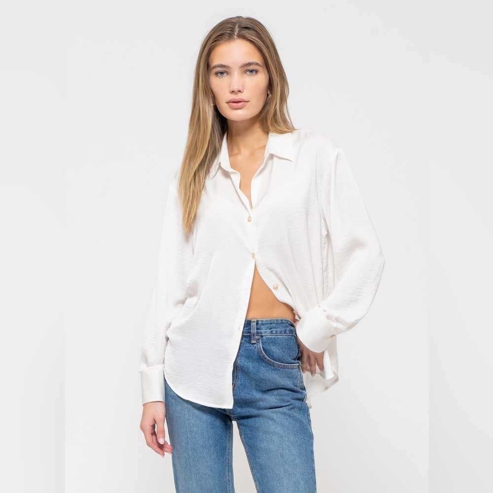 Textured Satin Button Down Shirt in Ivory